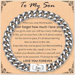 Gifts for Dad Son Grandson Grandpa Uncle Nephew Brother Mens Cuban Link Chain Bracelets Present Jewellery for Christmas Birthday Gifts for Men Him