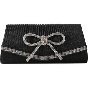 Dreubea Women's Fashion Bowknot Rhinestone Evening Handbag Ladies' Shiny Clutch Bag