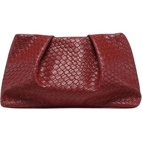 QWINEE Women's Woven Evening Bag Elegant Clutch Purse Square Faux PU Leather No Strap Handbag Magnet Retro Vintage Clutch Bag