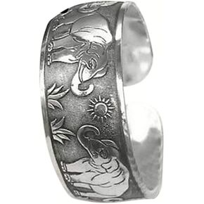 Vintage Tibetan Silver Elephant Carved Open Bangle Cuff Wide Bracelet Jewelry Durable Design