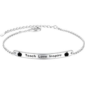 Flyow Teach Love Inspire Apple Bracelet للمعلمين 925 Sterling Silver Apple Bangle Bangele