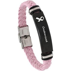 Personalized Breast Cancer Awareness Bracelet for Women,Custom Pink Ribbon Leather Wristband Inspirational Jewelry with Encouragement Message Cancer Survivor Gifts for Fundraising,Support