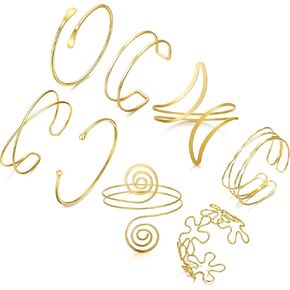 BOMAIL 8Pcs Arm Cuff Bracelets for Women Gold Upper Arm Cuff Band Set Adjustable Coil Swirl Armlet Armband Bangle Minimalist Upper Arm Cuff Bracelets Jewelry for Women