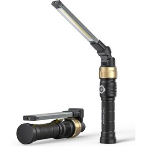 Rechargeable Work Light - 5000mAh Magnetic Flashlight with 360° Rotate Foldable Design, 1200 Lumens Led Work Light, 3 Lighting Modes Mechanic Light for Car Repairing/Emergency