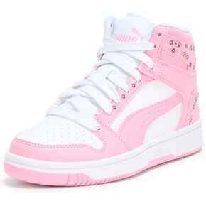 أحذية رياضية Rebound Puma Mid (Big Kid) ، أرجواني أبيض/وردي ، 4 للجنسين
