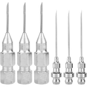6pcs Grease Gun Needle Nozzle, 3 Grease Needle & 3 Grease Fittings Tool Detachable Grease Gun Injector Needle Tip Adapter for Grease Injection, Syringe Used in Narrow Space & Deep Hole Metal