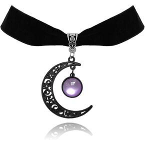 Gothic Black Velvet Moon Crystal Choker Necklace for Women,Black Choker Moon Necklace Vintage Punk Crescent Necklaces Goth Jewelry Witch Costume Accessories