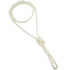 Long Layered Pearl Y Necklace - Boho 6mm Fake Pearls Beaded Choker Layering Statement Necklaces (White)