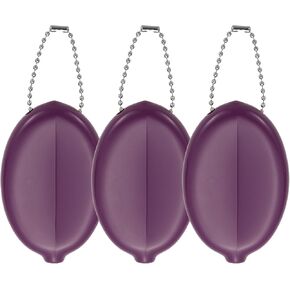 PATIKIL Rubber Coin Purse, 3 Pcs Squeeze Coin Holders with Chain for Men Women Shopping Traveling, Purple