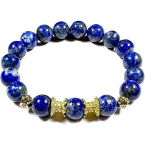 Lapis Lazuli سوار تمتد - Wisdon و Truth الكشف عن الحجر - 10 مم حبات - Sagittarius birthstone - شقرا الحلق