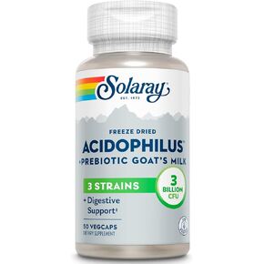 SOLARAY Acidophilus 3 Strain Probiotic & Prebiotic Goats Milk | 3 Billion CFU & Freeze Dried | 50 VegCaps