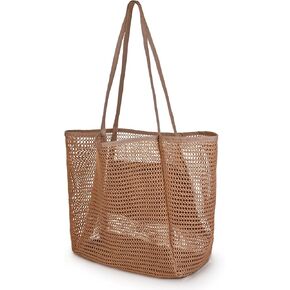 Mesh Beach Bags - Waterproof Sandproof Large Beach Mesh Tote Bag Hobo Bags for Swimming Pool Travel Bags,33L One-Piece Stitching Thickened, Brown