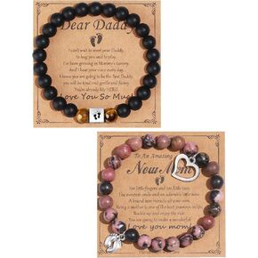 MOZAKA 2Pcs New Mom & Dad Gifts Healing Natural Stone Bracelets for Women Men, First Time Mom & Dad Essentials, Mother's Day Pregnancy Gifts for Expectant Moms in Kuwait