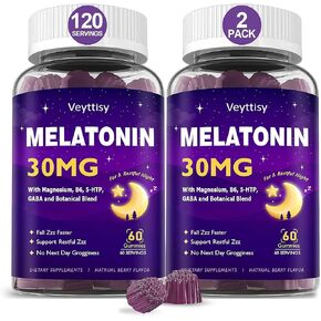 Melatonin 30mg Gummies for Adults - Sugar Free Melatonin Gummies Maximum Strength with Magnesium, B6, GABA & Botanical Blend - Non-Habit Forming,Vegan, Non GMO, Natural Mixed Berry Flavor