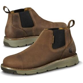 Carhartt Millbrook مقاومة للماء Romeo Wedge Boot - أحذية عمل للرجال من الجلد المصنوع من الزيت البني المدبوغ ، مع عمود 4 بوصات ، بناء الأسمنت ، سريع ، ومقاومة للمخاطر المقاومة للانزلاق والكهرباء