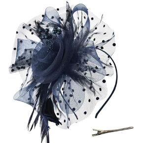 نساء كوكتيل ثنائي الشحمة-قمامة قمة شبكية شبكية شبكية ريشة قبعة Kentucky-Derby-Headwear مع عقال ومقطع