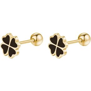 REFFEER SOLID 925 Sterling Silver Leaf Clover Plover Strings for Women Teens Small Spring Leaf Stud Strings Back Back