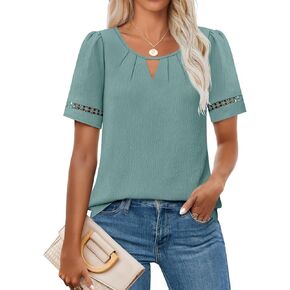 ZESICA Women's Summer Tops Dressy Casual Short Sleeve Blouses Trendy Elegant Shirts