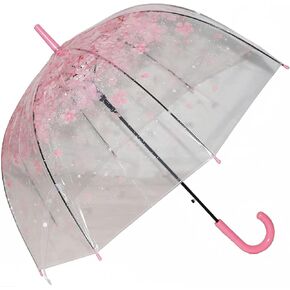 Pink Cherry Blossom Floral Clear Bubble Umbrella for Kid Girls and Women, Cute Dome Umbrella for Rain, Auto Open