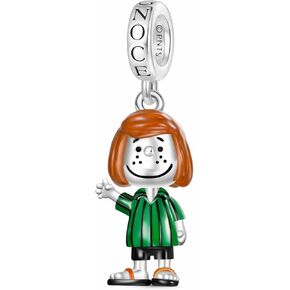 GNOCE Peanuts Peppermint Patty Pendant Dangle Charm Bracelet for Women, S925 Sterling Silver Dangle Charms for Women Wife, Valentine‘s Day, Mother’s Day Jewelry