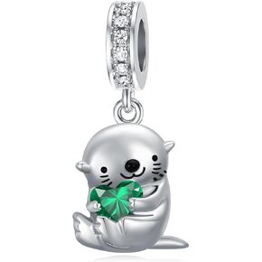 PROESS 925 Sterling Silver Otter Charm 12 Months Birthstone Otter Bead for Otter Bracelets Jewerly Making Otter Gifts for Women Otter Lovers
