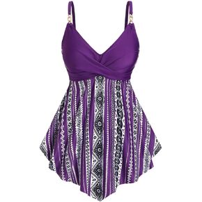 ROSE GAL Rosegal Women Plus Size Bohemian Two Piece Tankini Swimsuits Paisley Print Twist Chains Bathing Suits with Briefs