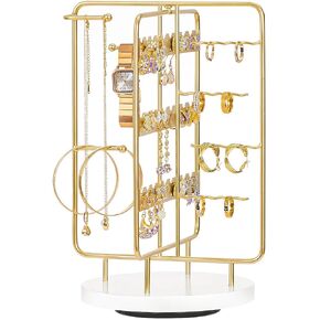 Homde Jewelry Stand Large for Dresser: Earring Necklace Organizer for modern Women - Metal Watch Bracelet Rotating Holder Space Saving for Countertop(M Size)