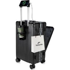 feilario 20in Aluminium Frame Hardside Expandable Spinner Wheel Luggage, Built-In TSA lock Carry on Suitcase, with Cup Holder & Phone Holder