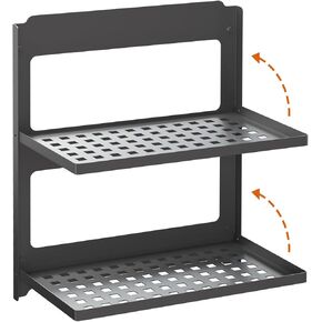 2-Tier Folding Metal Shelf Wall Mounted | Small Foldable Wall Shelf | Dorp Down | Combined Stackable | Double Layer Small Floating Shelf for Laundry Room Bathroom Utility RV | 13.4" (Black)