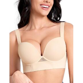 Push Up Padded Bras for Women Add 2 Cups Longline Plunge T Shirt Uplift Bra Underwire Support