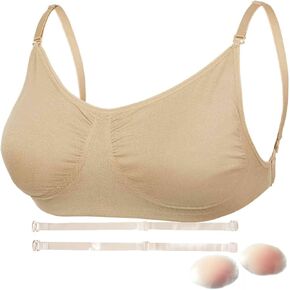 Daydance Nude Women Bralette with Clear Back Straps, Soft Bra with Silicone Placket for Ballet, Dance