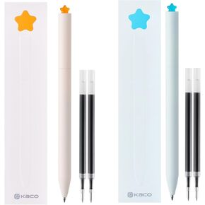 Kaco FIRST Gel Pens Cute Stationery, Pack of 2 Pieces Heart Pen Set with Extra 4 Black Refills (2 Pink)