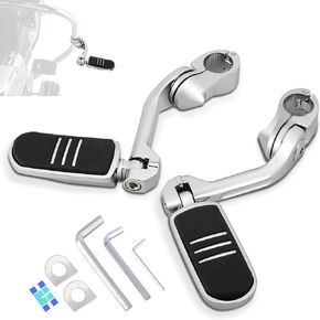 1.25" (32mm) Adjustable Highway Foot Pegs w/Long Angled Mount Kit,Universal for Harley,Honda,Kawasaki,Suzuki,Yamaha,Indian,Victory Motorcycle w/1-1/4" Engine Guard/Crash Bar,CHROME#1