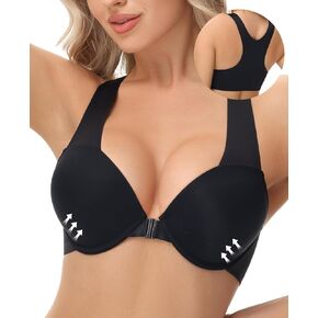 Push Up Bra Super Padded Seamless Racerback Front Closure Deep Plunge Underwire Bras for Women