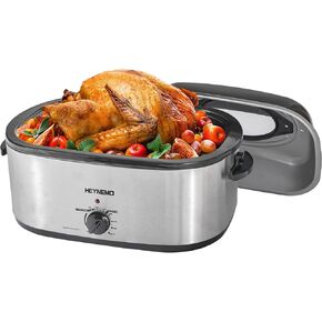 Roaster Oven, 26Qt Turkey Roaster Oven Buffet with Self-Basting Lid, 1450W Electric Roaster Oven with Cool-Touch Handles, Stainless Steel Roaster Oven with Removable Pan and Rack, White