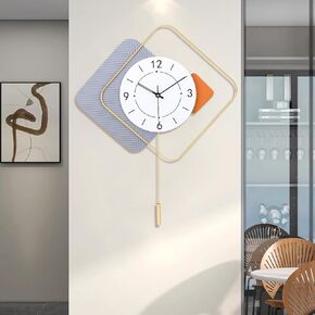 FILLOVE Large Decorative Wall Clock with Pendulum for Living Room, Metal Hands, Orange Accent White Dial, Silent Metal Wall Clock for Living Room, Bedroom, Study, Office