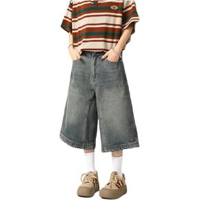 Long Denim Shorts Jorts Y2k Baggy Jeans Shorts Vintage Skater Pants Cargo Jorts Harajuku Streetwear