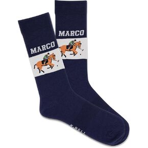 K. Bell Men's Marco Polo Crew Socks 1 Pair, Navy, Men's 10-13