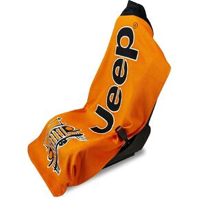 منشفة 2 Go Orange مقعد مع شعار Jeep Wrangler - واقي مقعد السيارة القابل للغسل في الآلة الناعمة - سهلة التثبيت ، منشفة متعددة الأغراض