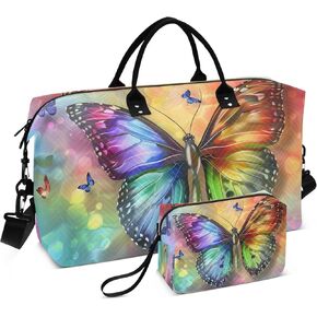 Skull Travel Duffle Gym Weekender Swim Bag with Toiletry Bag for Women - Purple White Flower
