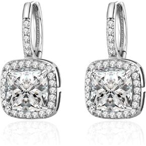 Princess Cut Dangle CZ Earrings for Women - 8MM Square Cubic Zirconia, Hypoallergenic Small Silver Huggie Hoop, Trendy and Chic Design