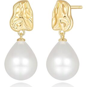 Pearl Earrings 14K Gold stud Earring Pearl Drop Earrings for Women Teardrop-Shaped Design Dangle Earring