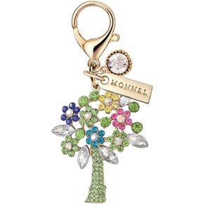 MC483 Big Crystal Tree Flowers Lobster Clasp Charm for Women with Velvet Bag (Green,1 Piece)