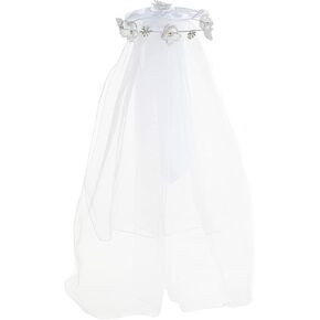 Communion Veil Girls White Floral Wreath Lace Veil (white and bow)