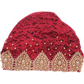 Muslim Turban Hat Comfortable Breathable Women Turban Floral Design Stretch Head Wrap for Daily Use Worship(Dark red)