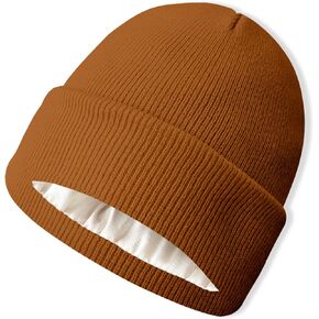 Satin Lined Beanie for Women Men Winter Hat Silk Lining Warm Cuffed Beanie Knit Hats