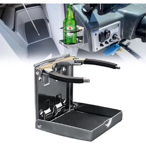 Adjustable Folding Cup Holder Drink Mount for Boat Marine RV Camper Yacht Caravan Car, Stainless Steel, Holds Mug Cups or Cans, 2 1/5in to 3 3/8in Diam