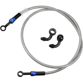 Motoforti Brake Hose AN3 28 90 Degree M10 Motorcycle Hydraulic Brake Line Oil Hose Pipe Fitting for ATV Motorcycle Motocross Racing Bike 110cm Silver Tone 1Set Long-Lasting