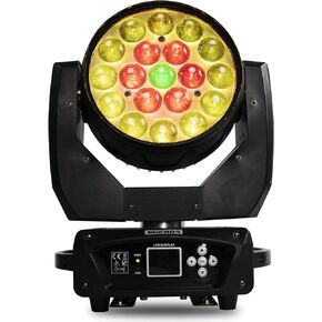 SHEHDS Moving Head Light LED 19x15W RGBW 4in1 Beam/Wash/Zoom Effect Stage Lights Professional DMX512 & Sound Activated Control DJ Lights for Chrismas Disco and Nightclub - 1 Pack
