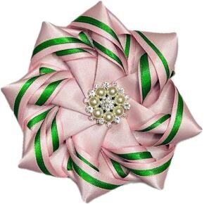 Pink and Green 4.5" Sorority Paraphernalia Ribbon Brooch Pin for Women Greek, AKA Sorority Inspired for D9 Events, Conferences, Luncheons, J15